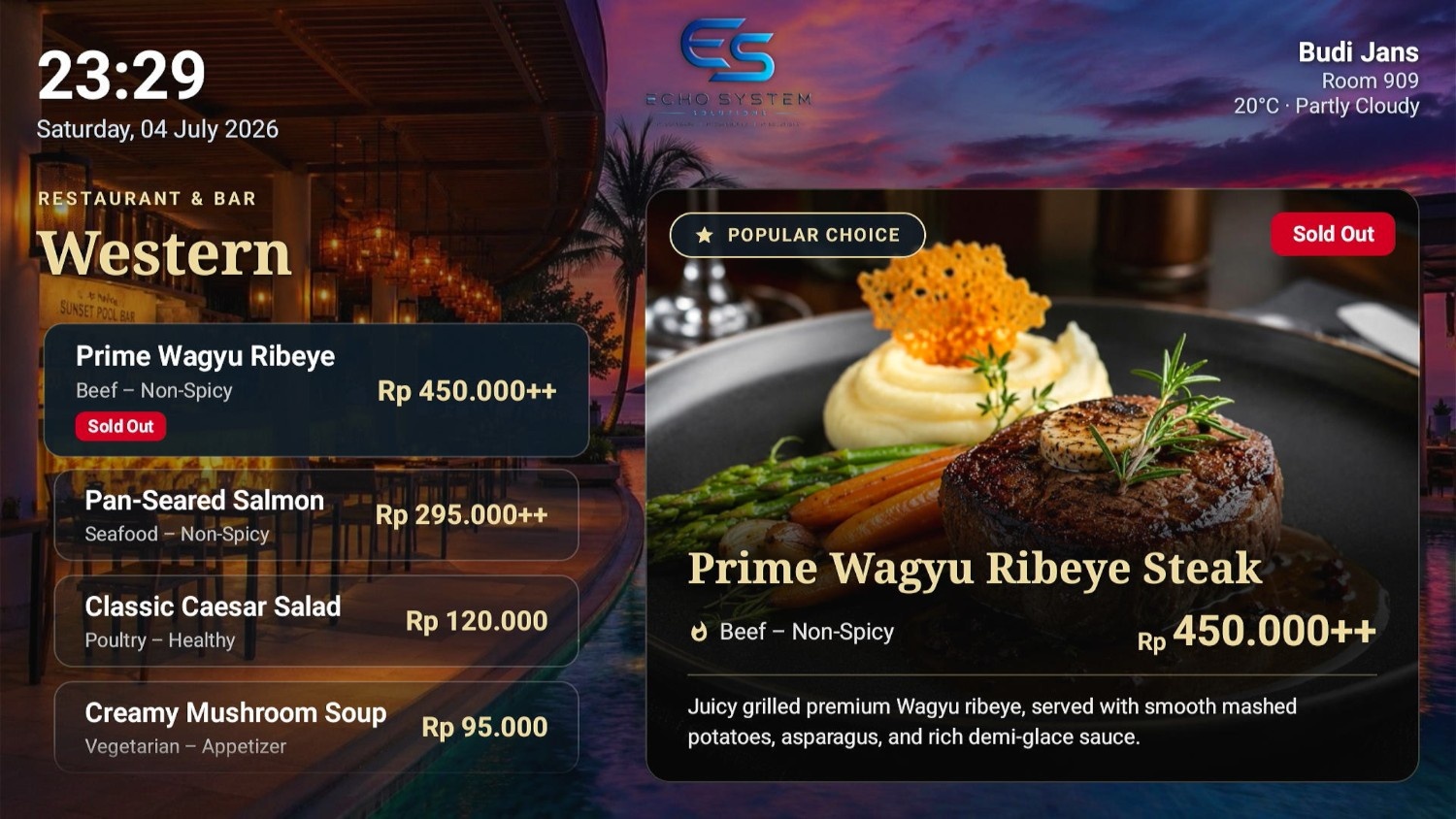 Tampilan menu restoran digital Echo System Suite